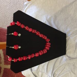 Coral Beaded Necklace With Matching Earrings